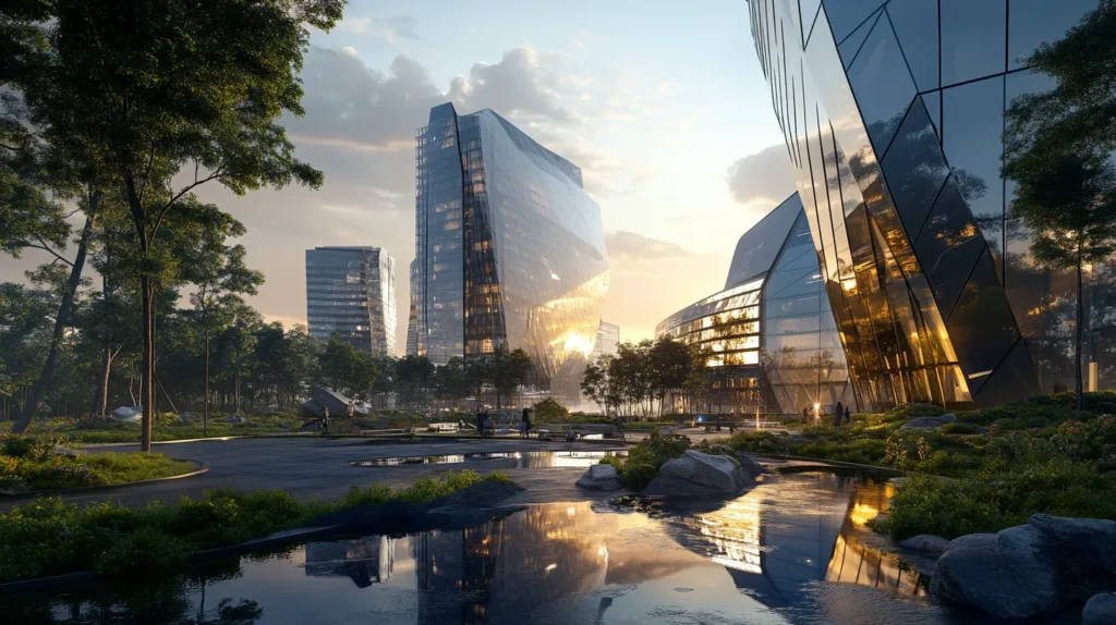 Futuristinen ultramoderni toimistorakennus